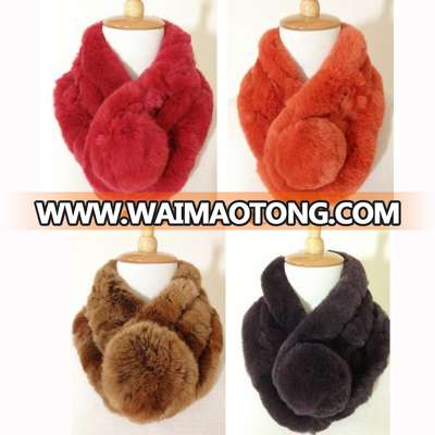 Girl's Short Rabbit Fur Scarf With Big Ball Grass Rabbit Cold Weather Fur collar